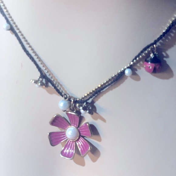 Betsey Johnson ~ Pink Flower & Ladybug Necklace - Picture 1 of 6